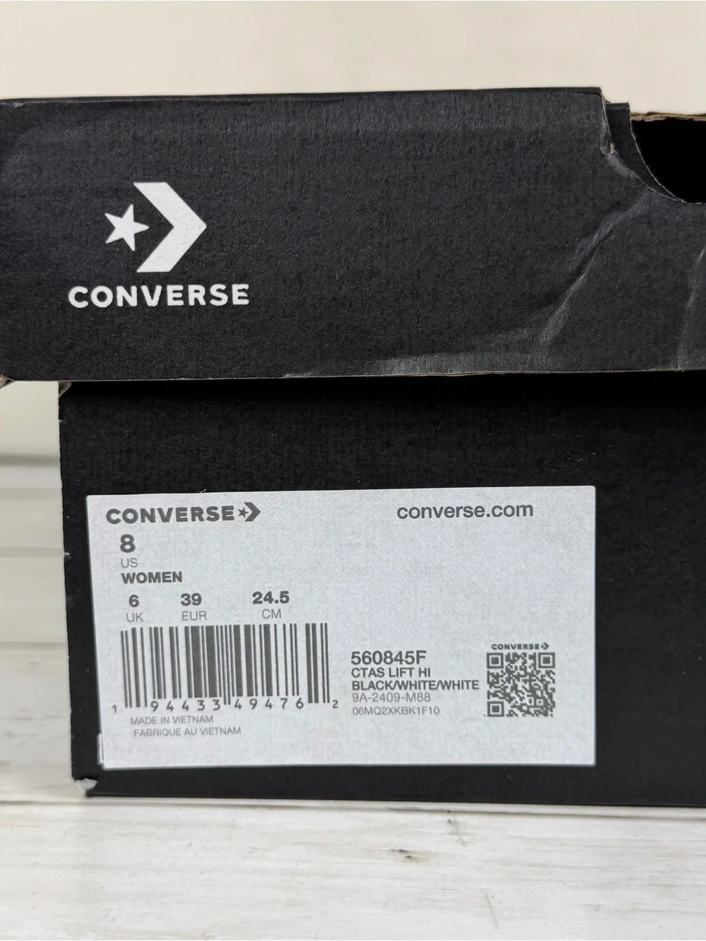 Women's Converse Taylor All Star Lift Hi Size 8 Black/White 560845F New with Box - Picture 10 of 11